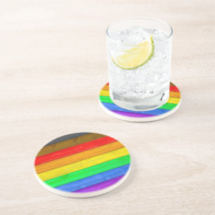 SlipperyJoe's Inclusive gay pride flag textured ru Coaster