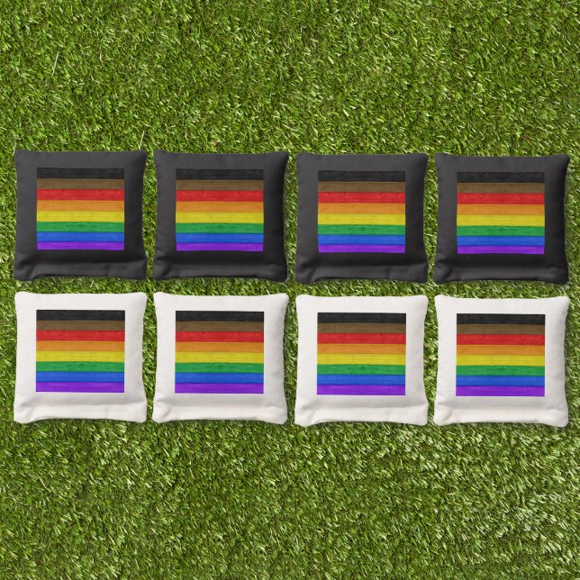 SlipperyJoe's Inclusive gay pride flag textured ru Cornhole Bags (Set)