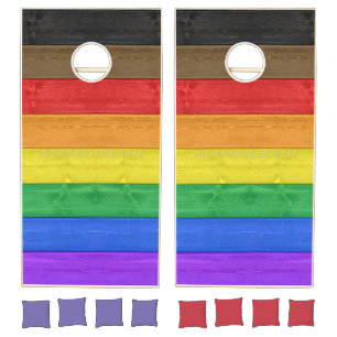 SlipperyJoe's Inclusive gay pride flag textured ru Cornhole Set