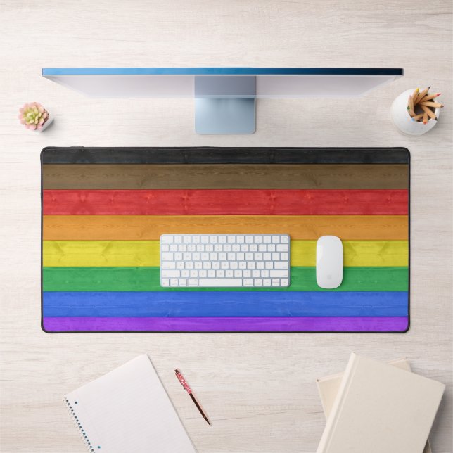 SlipperyJoe's Inclusive gay pride flag textured ru Desk Mat (Office 1)