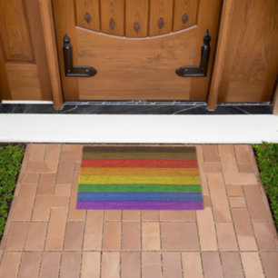 SlipperyJoe's Inclusive gay pride flag textured ru Fiber Doormat