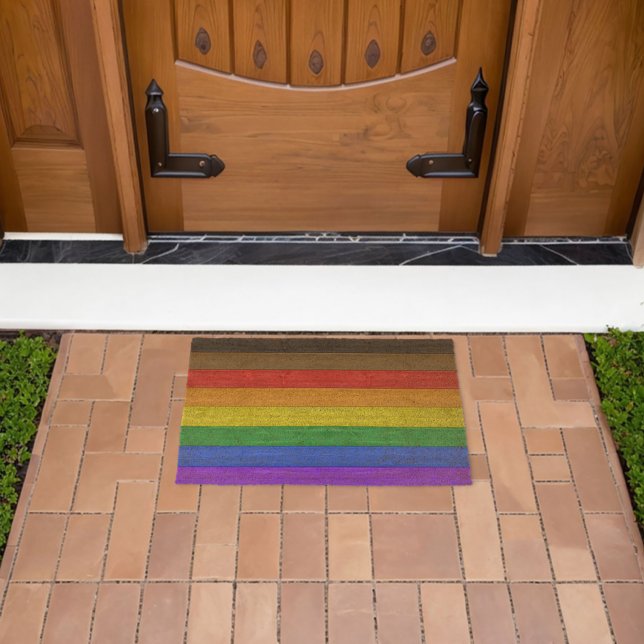 SlipperyJoe's Inclusive gay pride flag textured ru Fiber Doormat (Insitu (Outdoor))