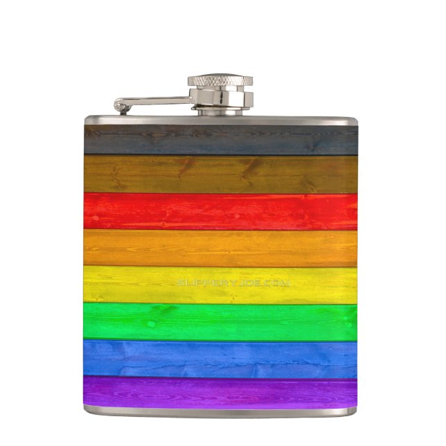 SlipperyJoe's Inclusive gay pride flag textured ru Flask (Front)