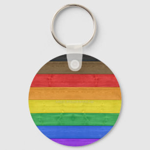 SlipperyJoe's Inclusive gay pride flag textured ru Keychain