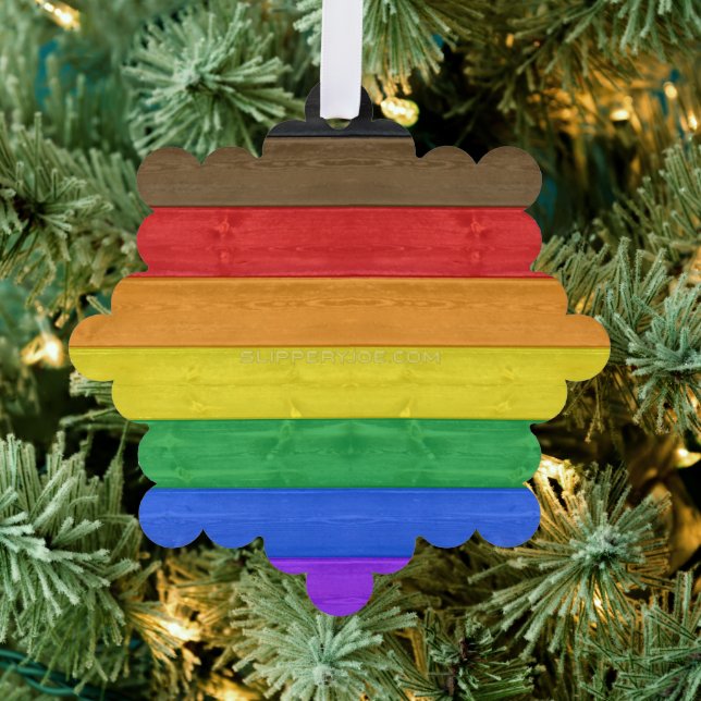 SlipperyJoe's Inclusive gay pride flag textured ru Ornament Card (Insitu (Tree))