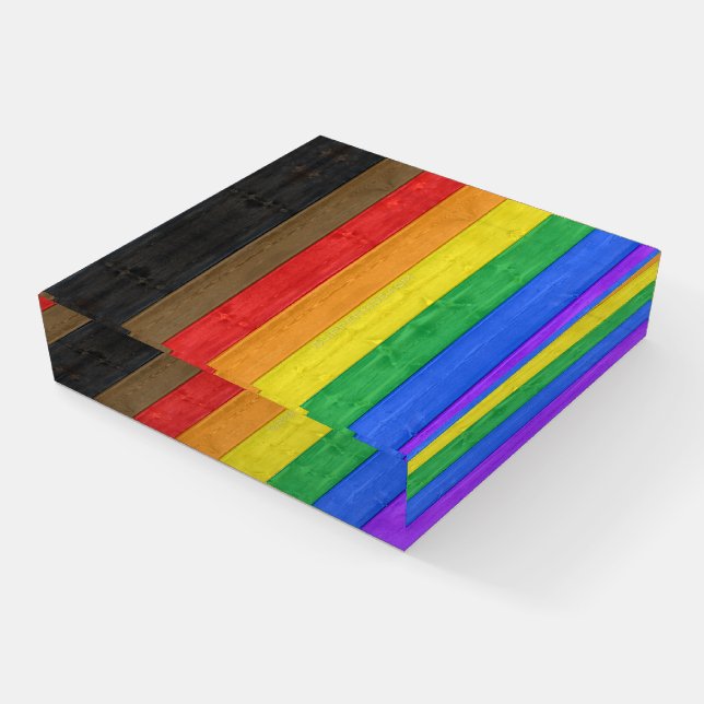 SlipperyJoe's Inclusive gay pride flag textured ru Paperweight (Angled)