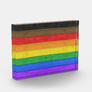SlipperyJoe's Inclusive gay pride flag textured ru Photo Block