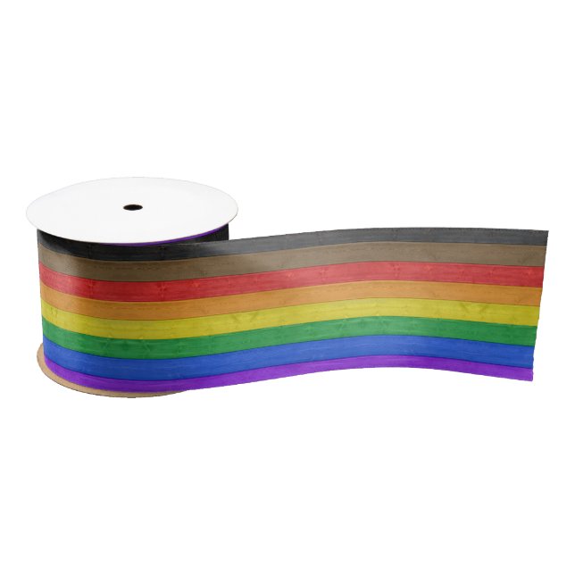 SlipperyJoe's Inclusive gay pride flag textured ru Satin Ribbon (Spool)