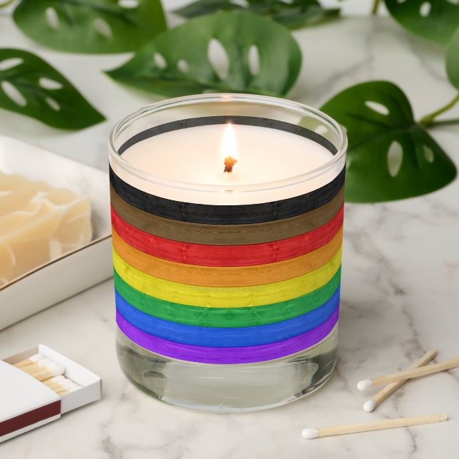 SlipperyJoe's Inclusive gay pride flag textured ru Scented Candle (Lit)