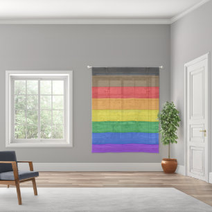 SlipperyJoe's Inclusive gay pride flag textured ru Sheer Curtains
