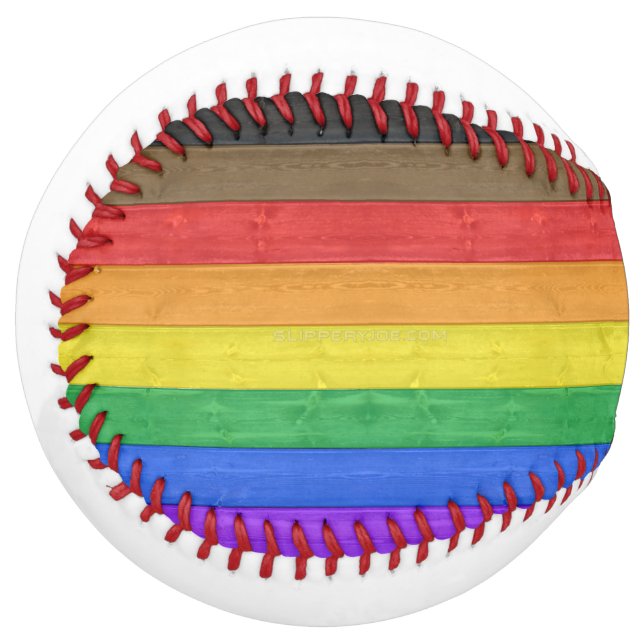SlipperyJoe's Inclusive gay pride flag textured ru Softball (Front Left)