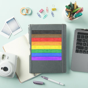 SlipperyJoe's Inclusive gay pride flag textured ru Sticker