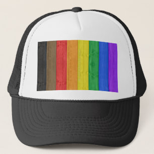 SlipperyJoe's Inclusive gay pride flag textured ru Trucker Hat