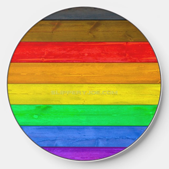 SlipperyJoe's Inclusive gay pride flag textured ru Wireless Charger (Front)