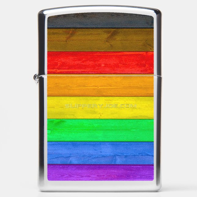 SlipperyJoe's Inclusive gay pride flag textured ru Zippo Lighter (Front)
