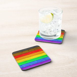 SlipperyJoe's inclusive gay pride flag wooden blac Beverage Coaster