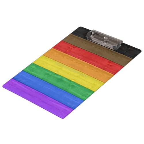 SlipperyJoes inclusive gay pride flag wooden blac Clipboard