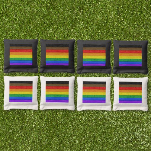 SlipperyJoes inclusive gay pride flag wooden blac Cornhole Bags