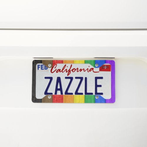 SlipperyJoes inclusive gay pride flag wooden blac License Plate Frame