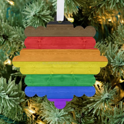 SlipperyJoes inclusive gay pride flag wooden blac Ornament Card