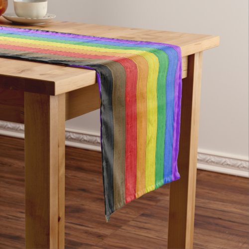 SlipperyJoes inclusive gay pride flag wooden blac Short Table Runner