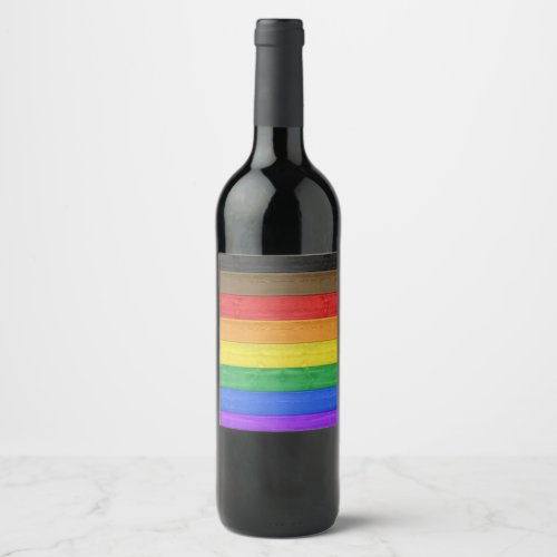 SlipperyJoes inclusive gay pride flag wooden blac Wine Label