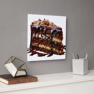 SlipperyJoe's indulgent multi-layer chocolate cake Square Wall Clock