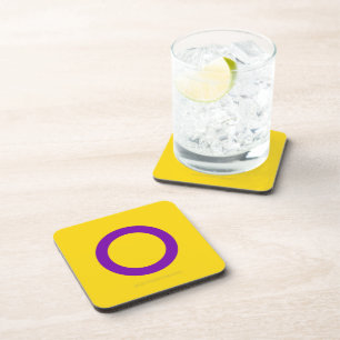 SlipperyJoe's Intersex pride flag yellow backgroun Beverage Coaster