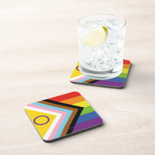 SlipperyJoe's Intersex pride flag yellow backgroun Beverage Coaster