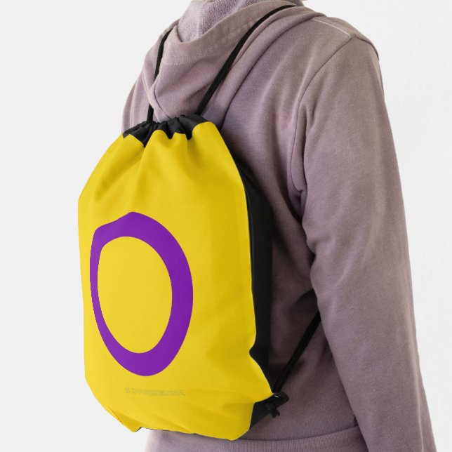 SlipperyJoe's Intersex pride flag yellow backgroun Drawstring Bag (Insitu)