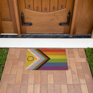 SlipperyJoe's Intersex pride flag yellow backgroun Fiber Doormat