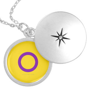 SlipperyJoe's Intersex pride flag yellow backgroun Locket Necklace
