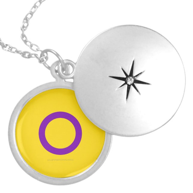 SlipperyJoe's Intersex pride flag yellow backgroun Locket Necklace (Front)