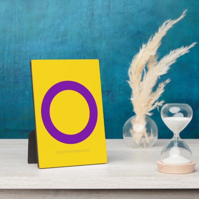 SlipperyJoe's Intersex pride flag yellow backgroun Plaque (Side)