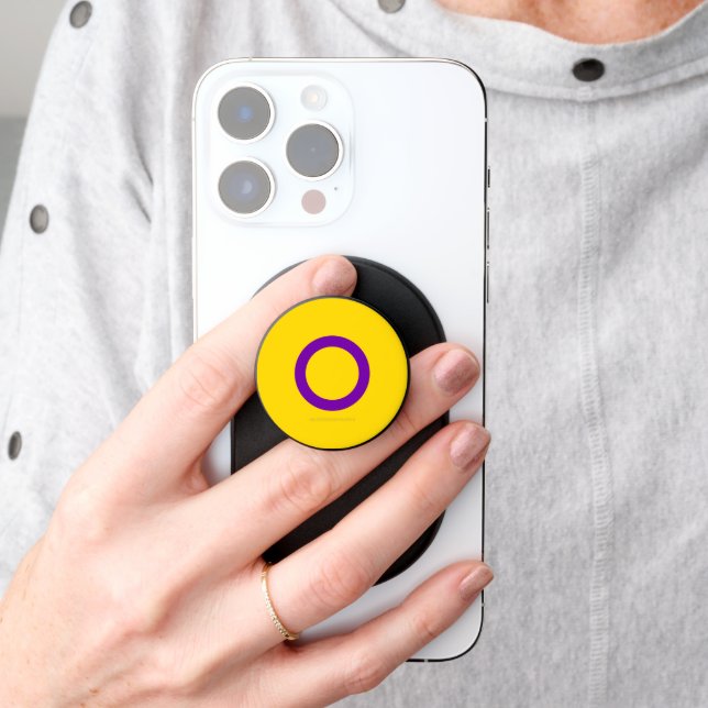SlipperyJoe's Intersex pride flag yellow backgroun PopSocket (Hand)