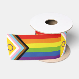 SlipperyJoe's Intersex pride flag yellow backgroun Satin Ribbon