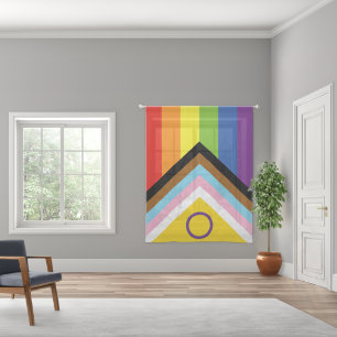 SlipperyJoe's Intersex pride flag yellow backgroun Sheer Curtains