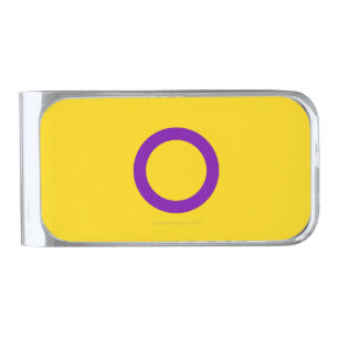 SlipperyJoe's Intersex pride flag yellow backgroun Silver Finish Money Clip