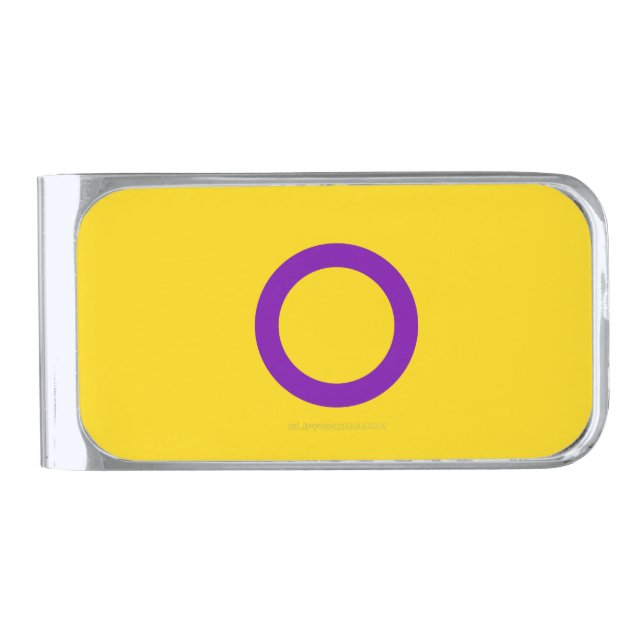 SlipperyJoe's Intersex pride flag yellow backgroun Silver Finish Money Clip (Front)