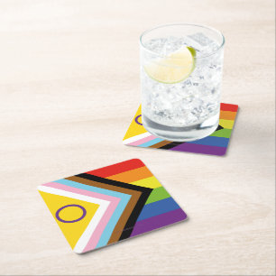 SlipperyJoe's Intersex pride flag yellow backgroun Square Paper Coaster