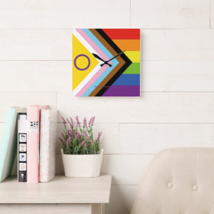SlipperyJoe's Intersex pride flag yellow backgroun Square Wall Clock
