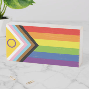 SlipperyJoe's Intersex pride flag yellow backgroun Wooden Box Sign
