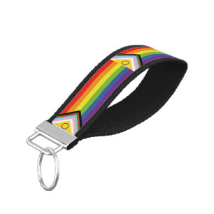 SlipperyJoe's Intersex pride flag yellow backgroun Wrist Keychain