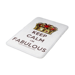 SlipperyJoe's keep calm fabulous golden crown red Bath Mat