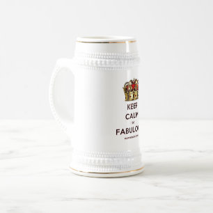 SlipperyJoe's keep calm fabulous golden crown red Beer Stein