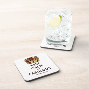 SlipperyJoe's keep calm fabulous golden crown red  Beverage Coaster