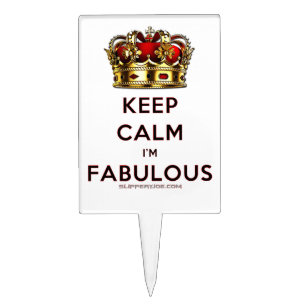 SlipperyJoe's keep calm fabulous golden crown red Cake Topper