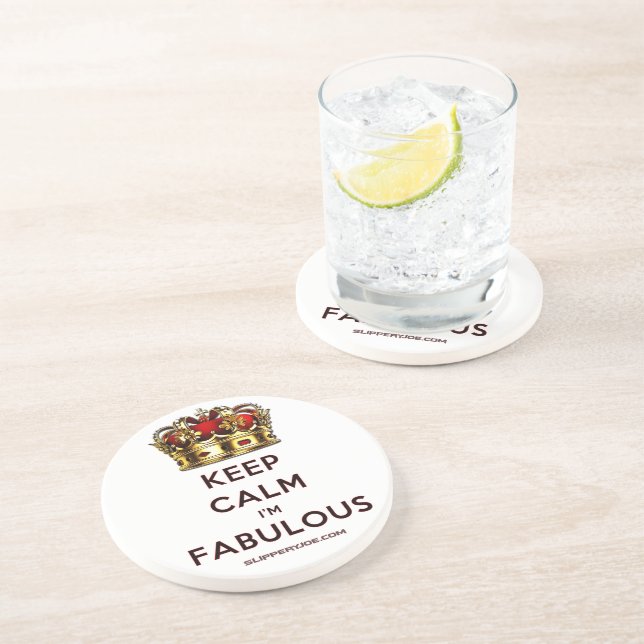 SlipperyJoe's keep calm fabulous golden crown red  Coaster (Side)