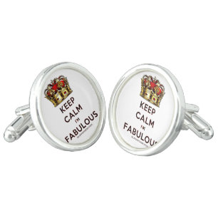 SlipperyJoe's keep calm fabulous golden crown red Cufflinks