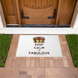 SlipperyJoe's keep calm fabulous golden crown red Doormat
